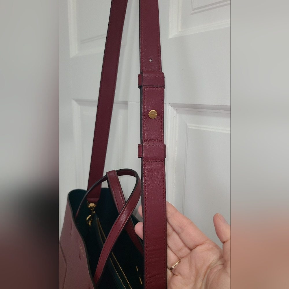 Tory Burch Wine Red Leather Tote with Green Interior - Picture 6 of 12
